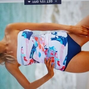 Walk On The Beach Colorful Strapless Swimsuit Set Tankini Size M